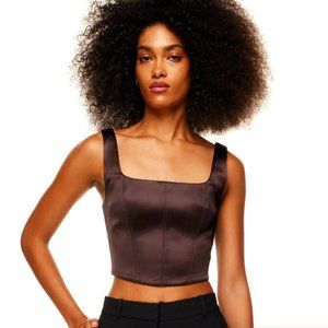 Babaton Aritzia - Brown Mocha Satin Bustier Crop Top - Elevate Bustier - Small